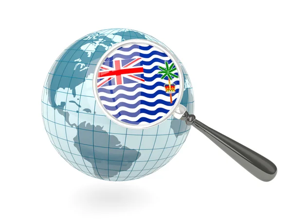 Bandeira ampliada do território britânico do oceano Índico com globo azul — Fotografia de Stock