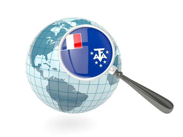 Magnificada bandera de los territorios franceses del sur con globo azul — Foto de Stock