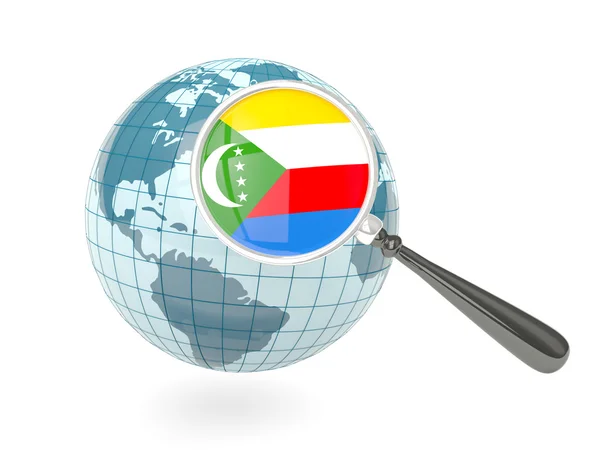 Magnificada bandera de comoras con globo azul — Foto de Stock