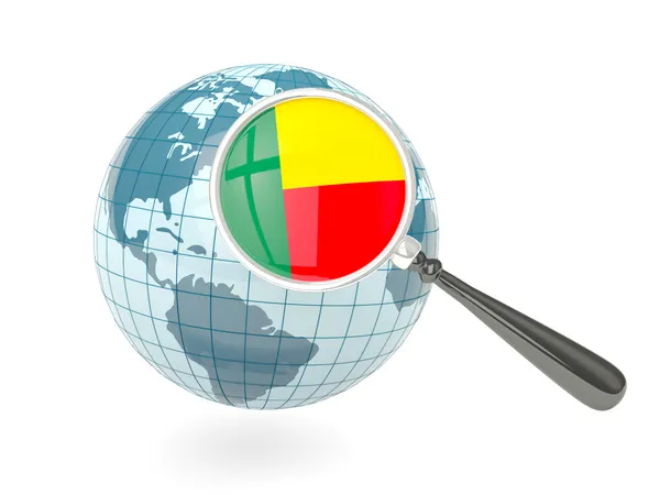 Magnified flag of benin with blue globe — Stock Photo, Image