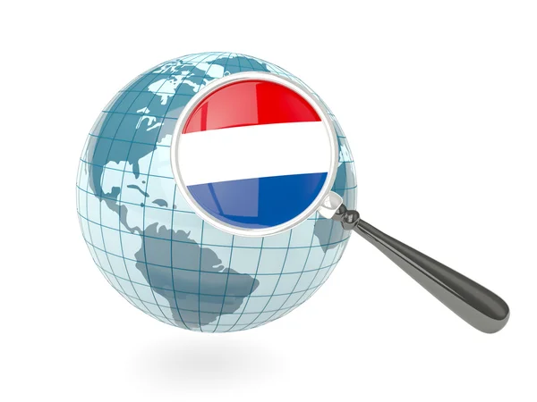 Vergrote vlag van Nederland met blue globe — Stockfoto