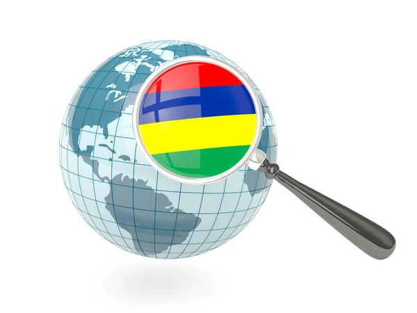 Magnified flag of mauritius with blue globe — Stock Photo, Image