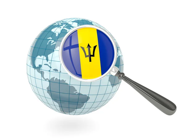 Vergrößerte Flagge von Barbados mit blauer Weltkugel — Stockfoto