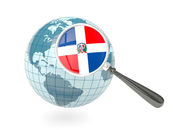 Увеличенный флаг Доминиканской республики с голубым глобусом — стоковое фото