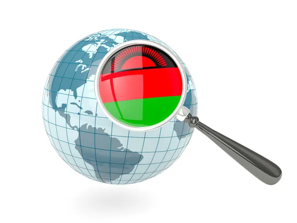 Bandeira ampliada do malaui com globo azul — Fotografia de Stock