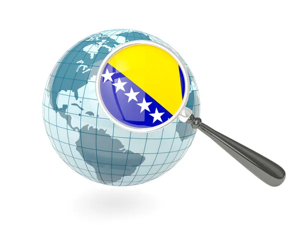 Bandiera ingrandita della Bosnia ed Erzegovina con globo blu — Foto Stock