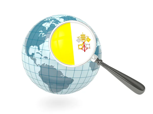 Vatikan büyütülmüş bayrak mavi küre ile — Stok fotoğraf