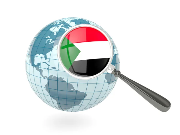 青い地球とスーダンの拡大の旗 — ストック写真