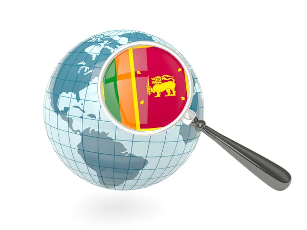 Magnified flag of sri lanka with blue globe — Stock Photo, Image