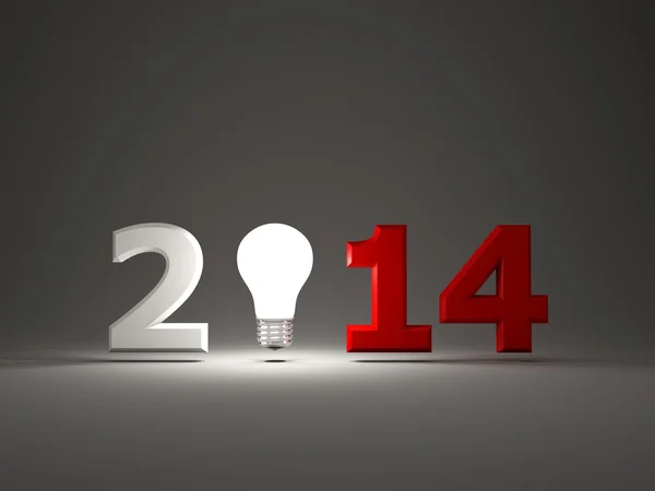 Señal de Año Nuevo 2014 con bombilla — Foto de Stock