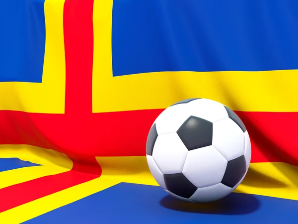 Flaga Wysp aland z piłki nożnej przed nim — Zdjęcie stockowe