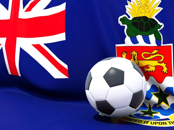 Vlajka Kajmanských ostrovů s fotbalovými jej — Stock fotografie