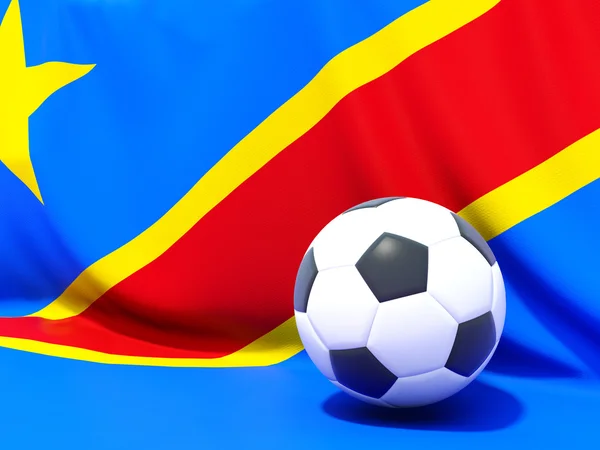 Bandera de la república democrática del congo con fútbol en frente — Foto de Stock