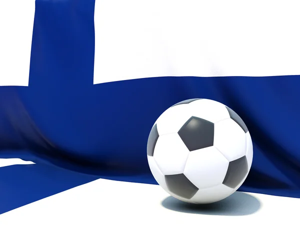 Bandera de Finlandia con fútbol frente a ella — Foto de Stock