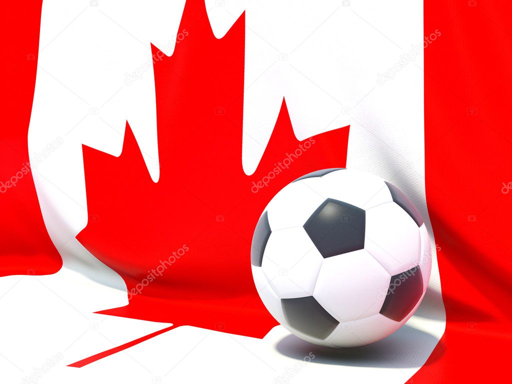Flag of canada with football in front of it