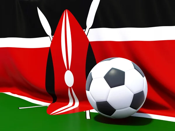 Bandera de Kenya con fútbol en frente de ella — Foto de Stock