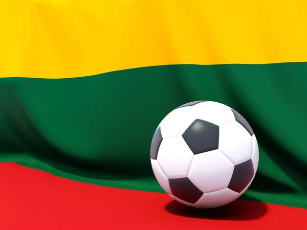 Bandeira de lithuania com futebol na frente dela — Fotografia de Stock