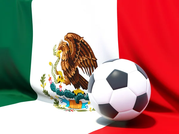 Bandera de México con fútbol en frente de ella — Foto de Stock