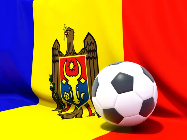 Flag of moldova with football in front of it — Stock Photo, Image