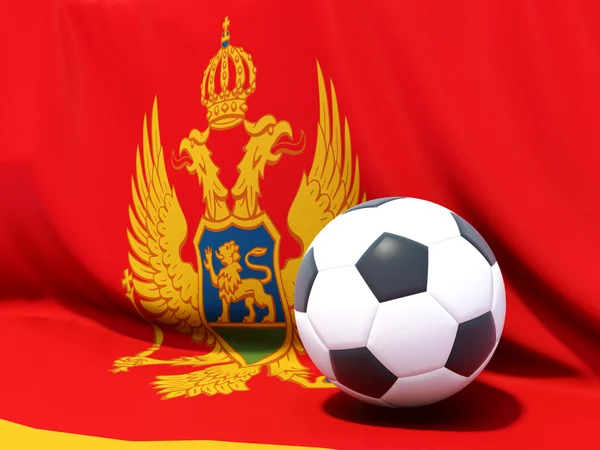 Flag of montenegro with football in front of it — Stock Photo, Image