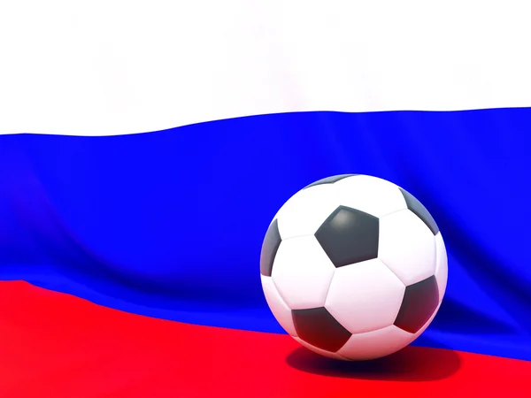 Bandera de Rusia con fútbol frente a ella — Foto de Stock