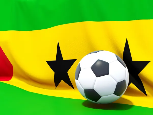 Bandeira de São Tomé e Príncipe com futebol à sua frente — Fotografia de Stock