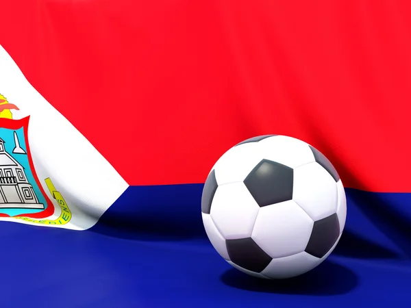 Flagge von sint maarten mit Fußball davor — Stockfoto