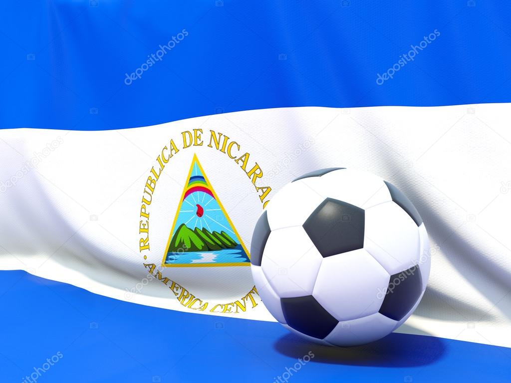 Flag of nicaragua with football in front of it