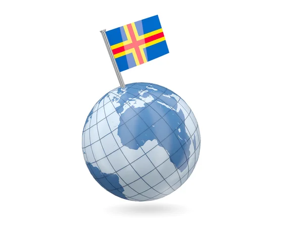 Världen med flagga Åland — Stockfoto