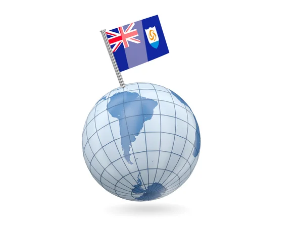 Världen med flagga anguilla — Stockfoto