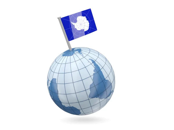 Wereldbol met vlag van antarctica — Stockfoto