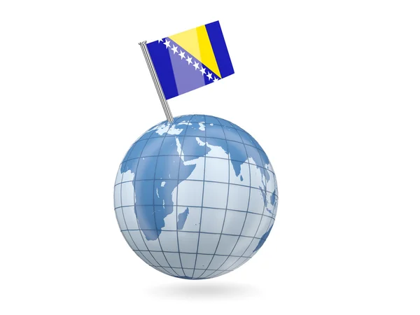 Wereldbol met vlag van Bosnië en herzegovina — Stockfoto