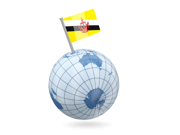 Wereldbol met vlag van brunei — Stockfoto