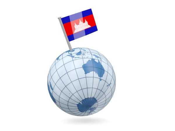 Globe avec drapeau de cambodia — Photo