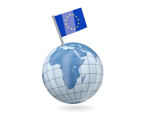 Globo com bandeira da união europeia — Fotografia de Stock
