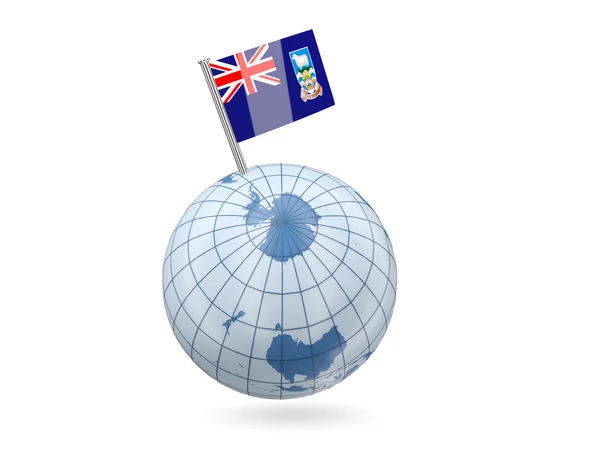 Världen med flagga Falklandsöarna — Stockfoto