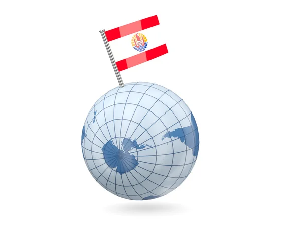 Wereldbol met vlag van Frans-Polynesië — Stockfoto