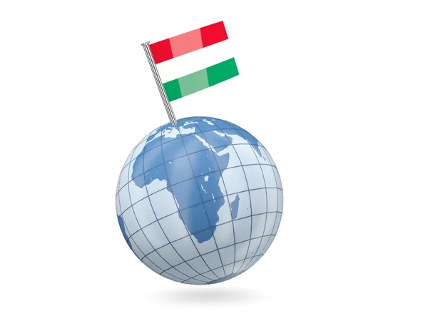 Wereldbol met vlag van Hongarije — Stockfoto