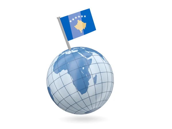 Globus mit Flagge von Kosowo — Stockfoto