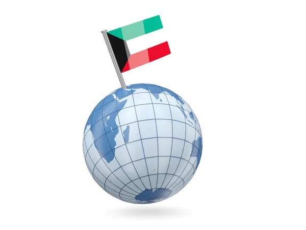 Глобус с флагом Кувейта — стоковое фото