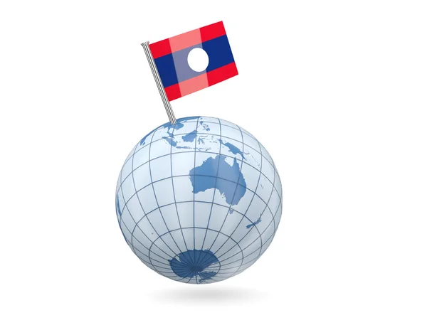 Wereldbol met vlag van laos — Stockfoto