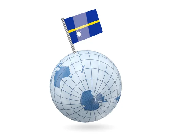 Världen med flagga nauru — Stockfoto