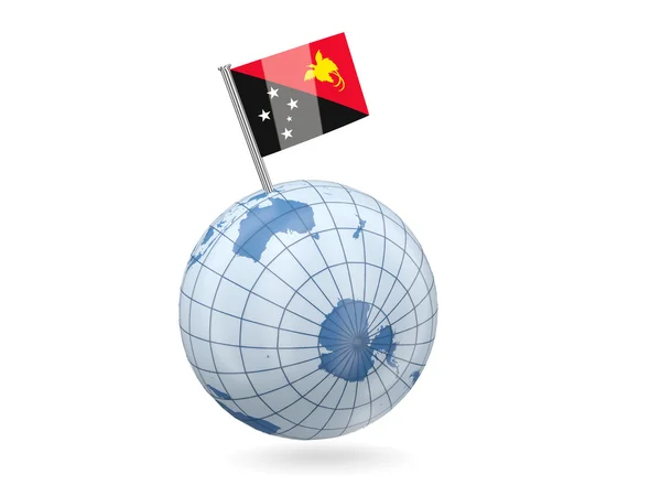 パプア ニューギニアの旗とグローブ — ストック写真