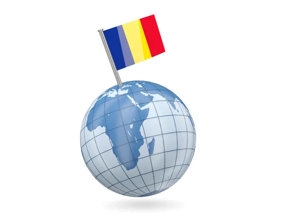 Globus mit rumänischer Flagge — Stockfoto