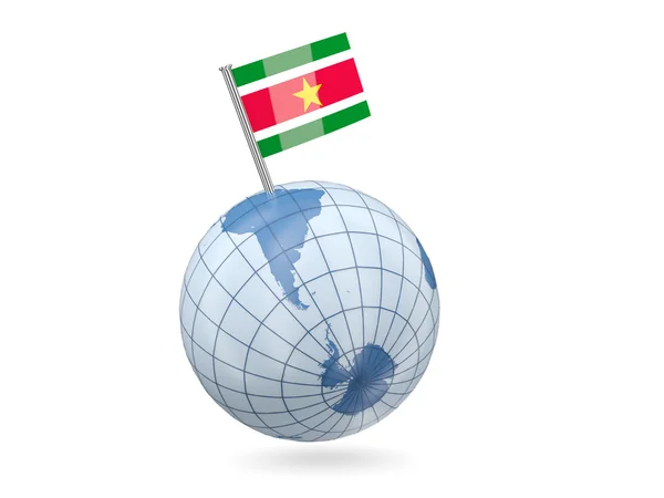 Globe with flag of suriname — Stock Photo, Image