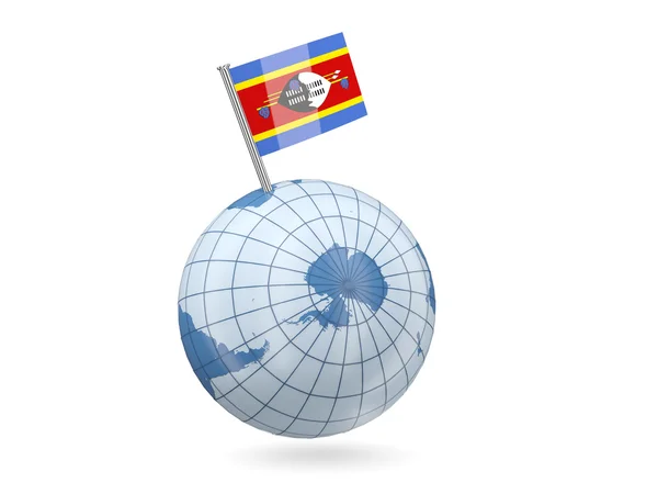 Földgömb és Szváziföld zászlaja — Stock Fotó