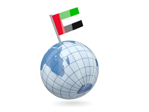 Глобус с флагом Объединённых Арабских Эмиратов — стоковое фото