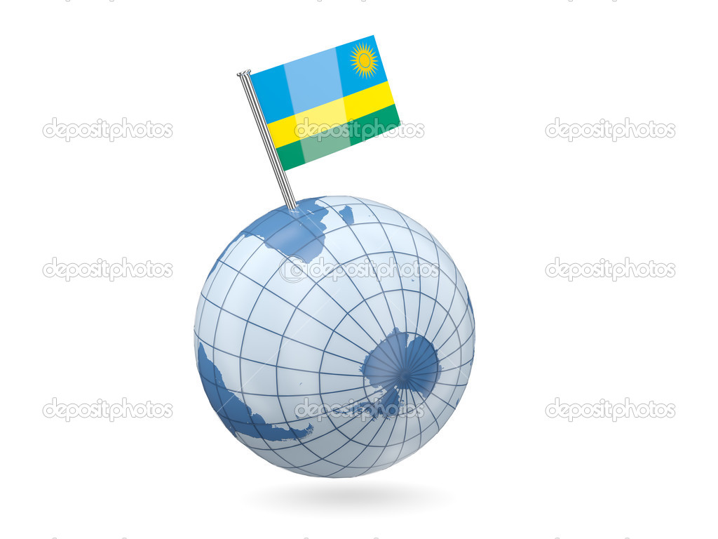 Globe with flag of rwanda