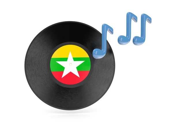 Disco de vinil com bandeira de Mianmar — Fotografia de Stock