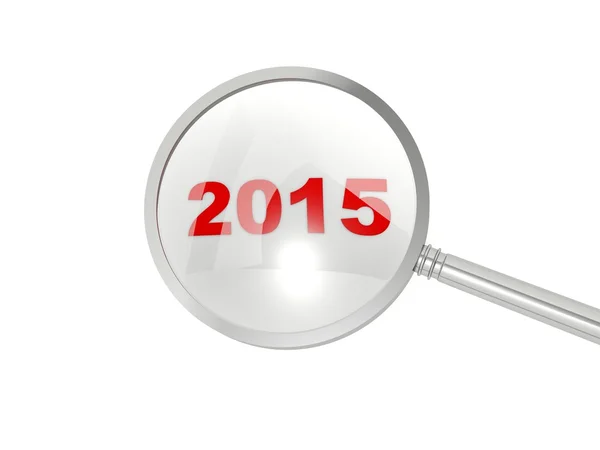 2015 sinal de Ano Novo sob lupa — Fotografia de Stock
